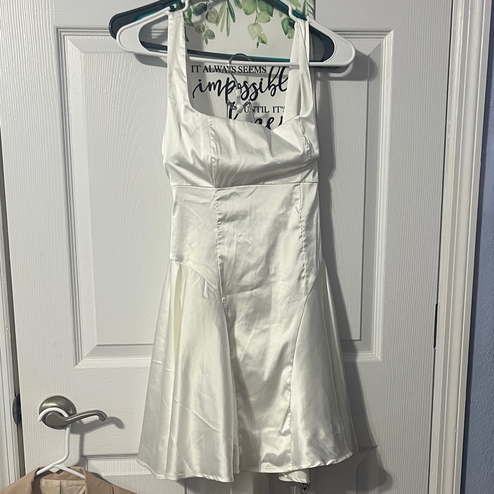 Elegant White Satin Dress